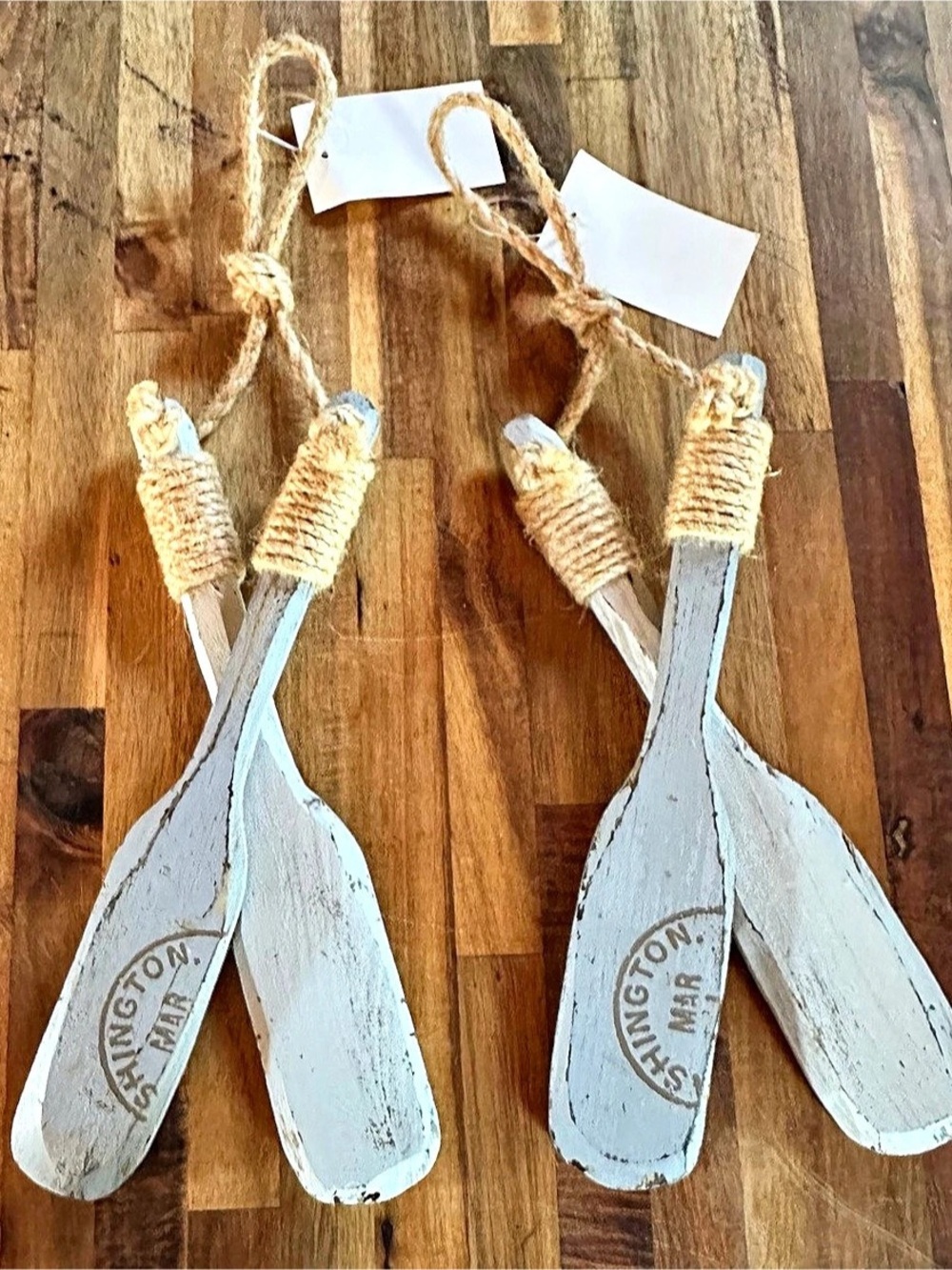 2 pair White & Gray Wooden Oars